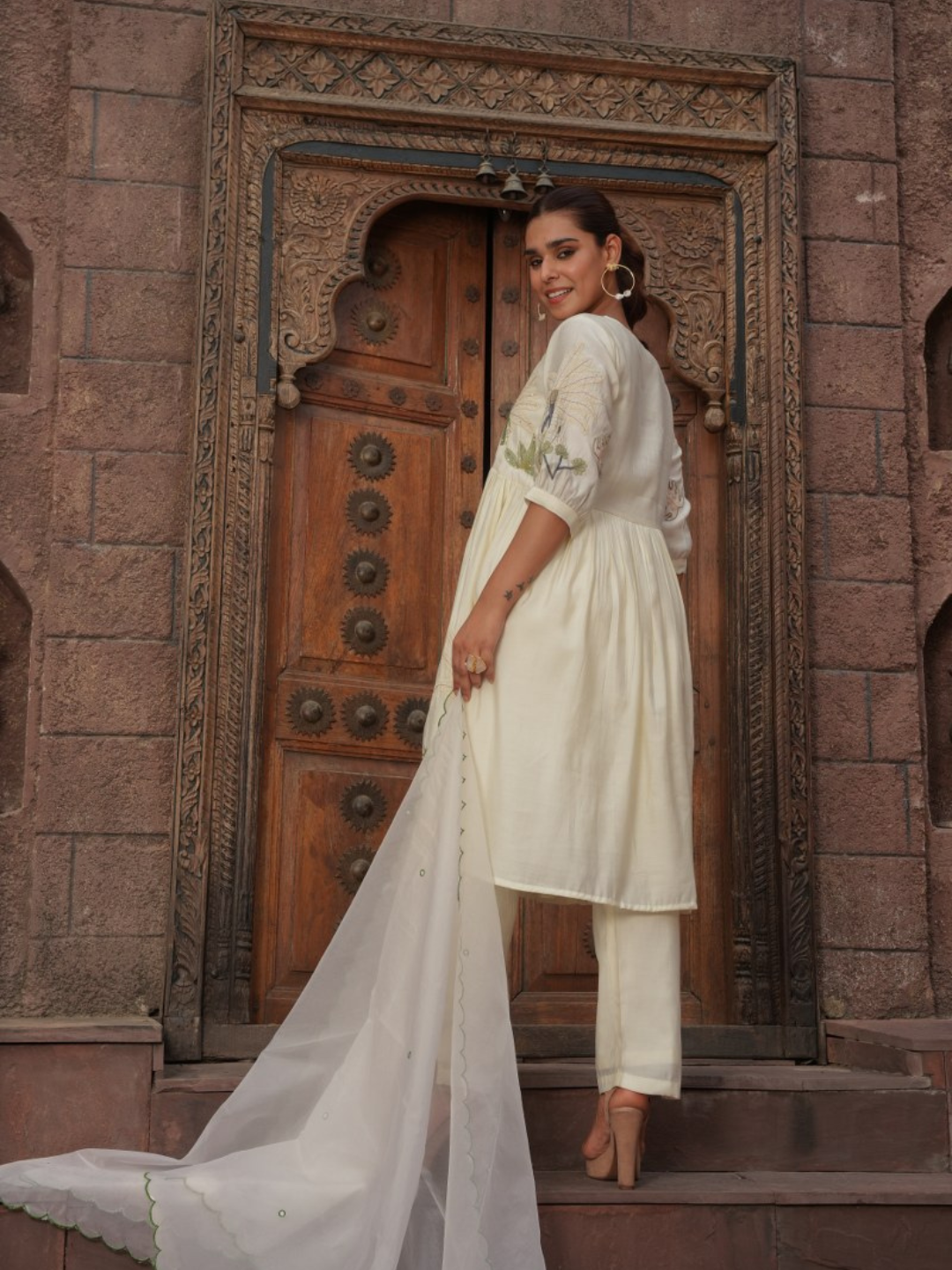 Floral Embroided Kurta with Trousers and Dupatta