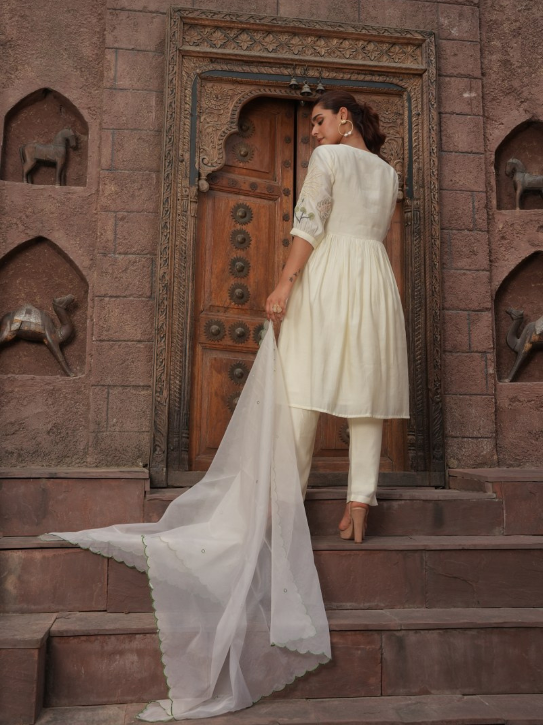 Floral Embroided Kurta with Trousers and Dupatta