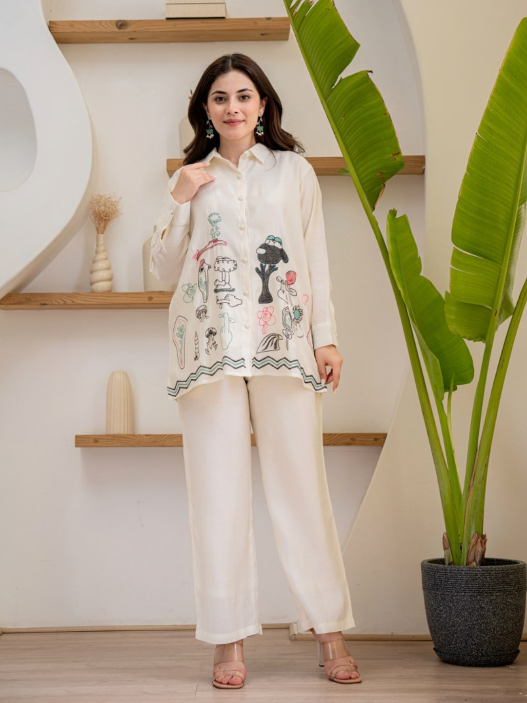 Cartoon Embroidered Co-ord Set
