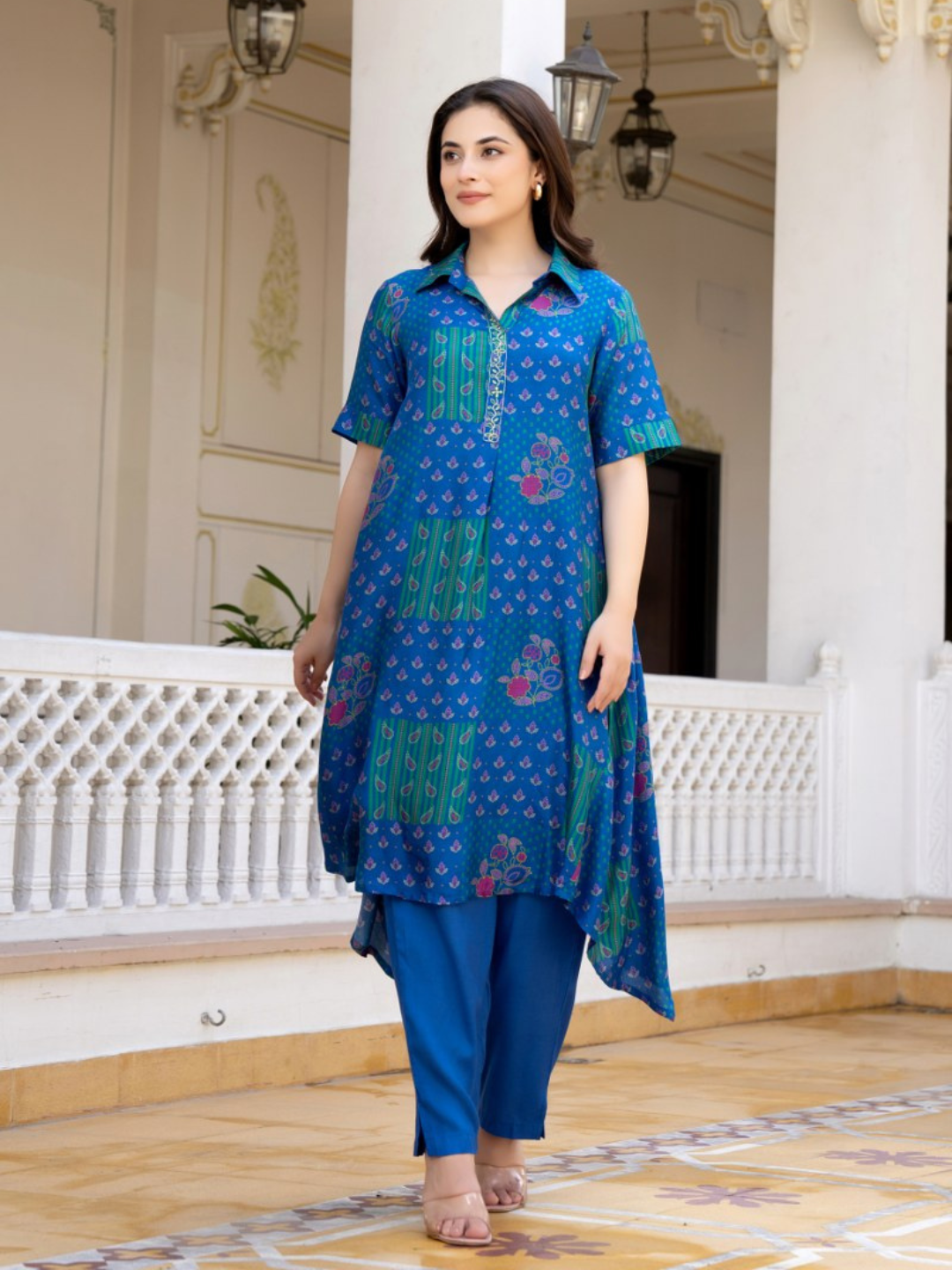 Blue Printed Kurta Pant