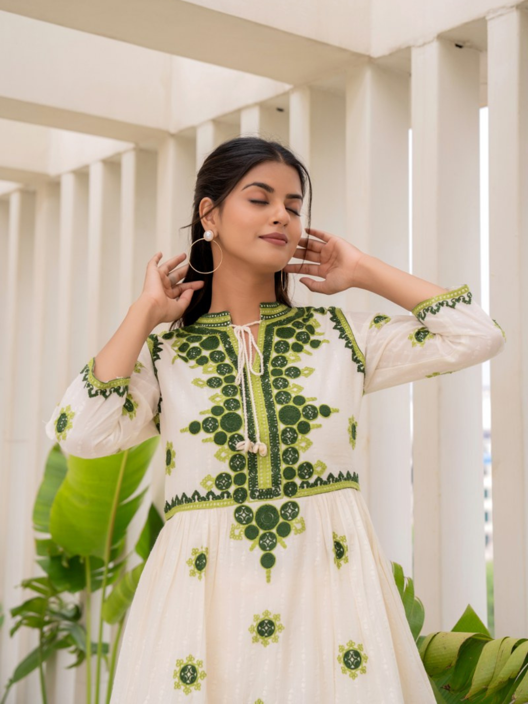 Embroidered Pure Cotton Tunic With Trousers