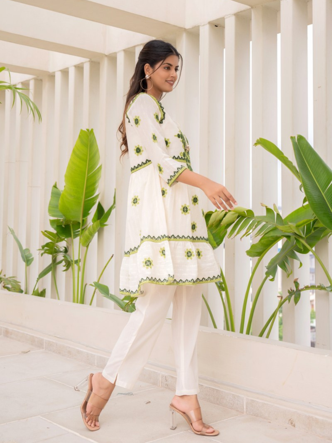 Embroidered Pure Cotton Tunic With Trousers