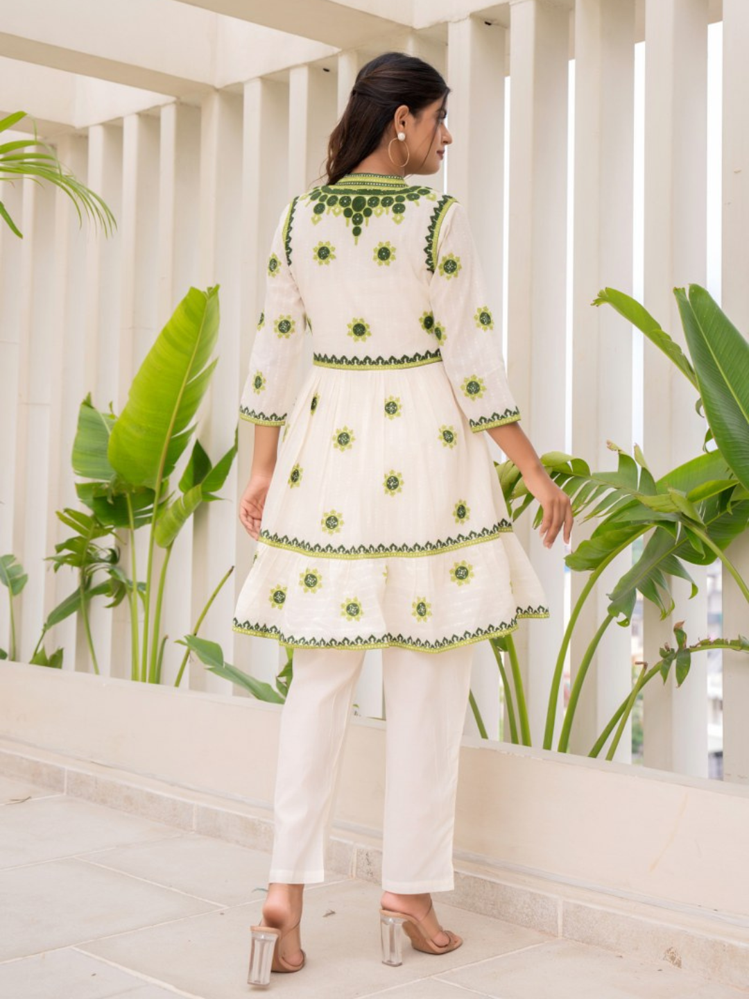 Embroidered Pure Cotton Tunic With Trousers