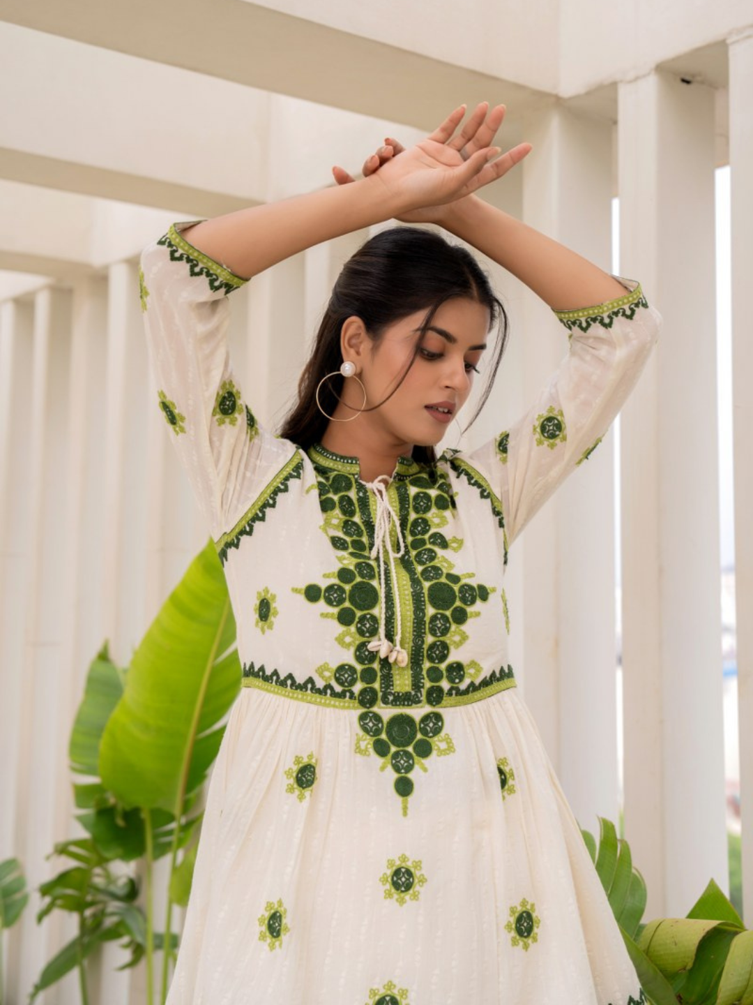 Embroidered Pure Cotton Tunic With Trousers