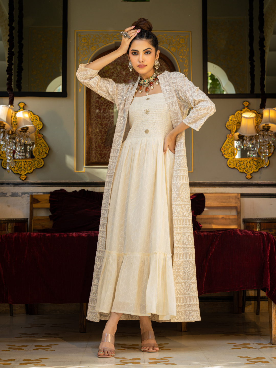 Embroidered Heavy Shrug Dress