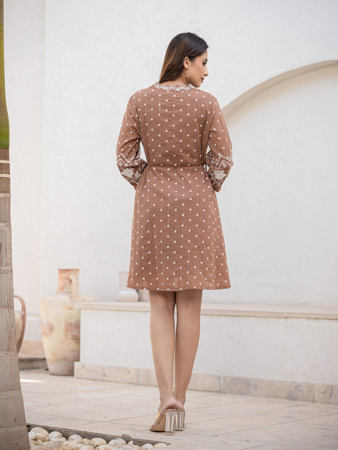 Women Short Brown Kurti With Thread Work