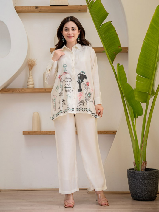 Cartoon Embroidered Co-ord Set