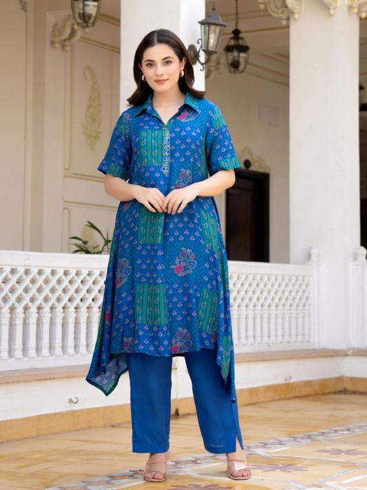 Blue Printed Kurta Pant