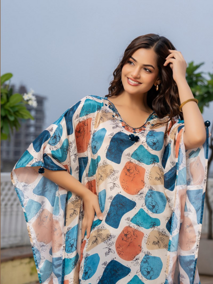 Women V-neck Printed Kaftan Kurti Set