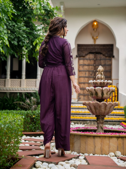Three Piece Indo-Western Styled Blouse and Dhoti with Embroidered Shrug